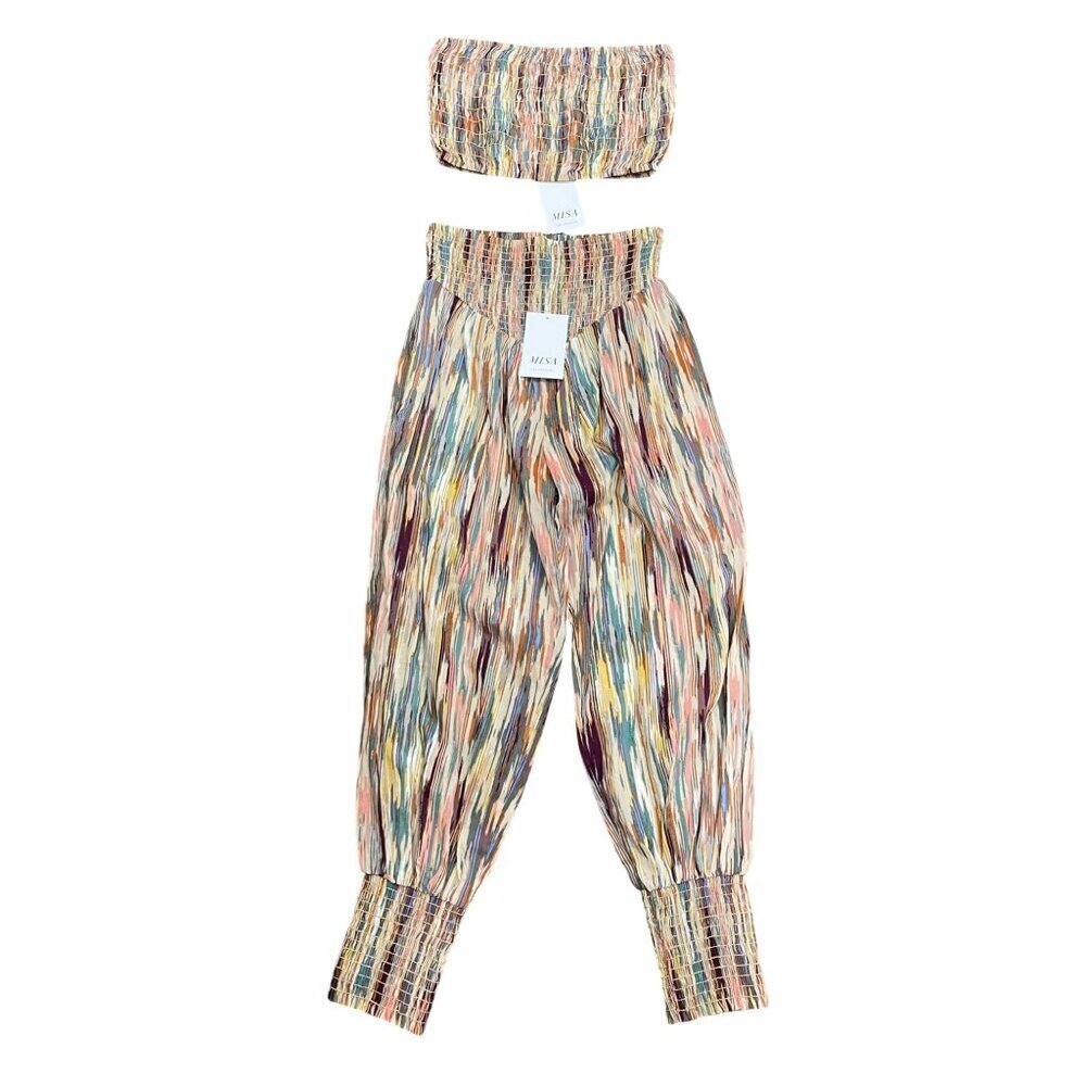 Misa Los Angeles Multicolor Smocked Crop Top & Pants Set Size XS